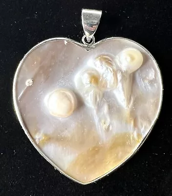 Silver Mabe Blister Pearls Heart Pendant Bezel Setting Pendant 1.75” • $27.99