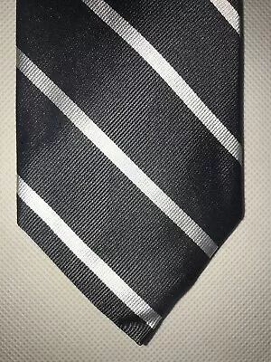 BROOKS BROTHER Silk Black With White Stripes Design Tie BRAND NEW • $29.99