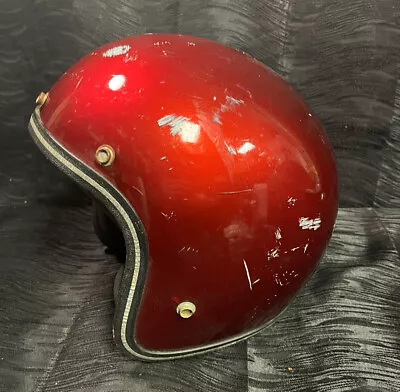 Vtg Open Face 3/4 Motorcycle Helmet DOT Cafe Racer Red 60s 70s Moto • $95