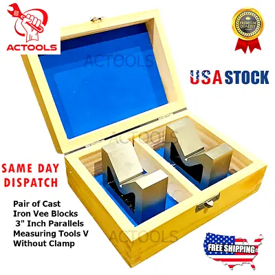 $36.99 • Buy Cast Iron Vee Blocks 2 Pcs Set 3  Inch Parallels Measuring Tools V Without Clamp