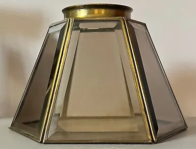 Vintage Beveled Smoked Glass Lamp Shade Arts Crafts Mission Brass Fits 3 1/4  • $24.99