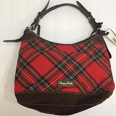NWT Dooney & Bourke Red Tartan Plaid Erica Shoulder Bag Wool Suede Leather. • $154