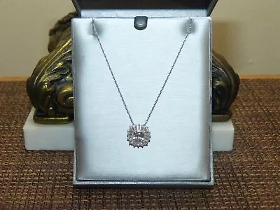 Zales White Sapphire Sunburst Frame Sterling Silver Pedant Necklace NWT • $59