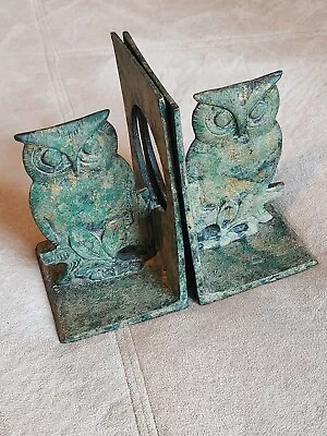 Two Vintage BOOKENDS/ Door Stops Mid Century Old Patina Heavy Cast Iron Owls.... • $47.50