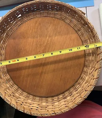 Vintage 14” Diameter Wicker Basket Wood Bottom • $15.50
