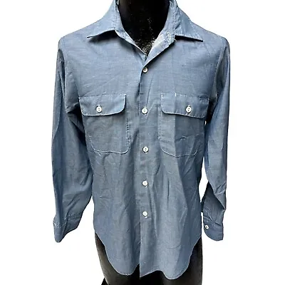 Vtg 60's Prentiss Workwear Blue CHAMBRAY Mechanic WORK Shop Chore Shirt USA S • $169.83