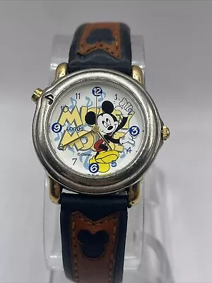 Vintage 90’s Lorus Mickey Mouse Watch Musical Brown Band Working- New Battery • $32.30