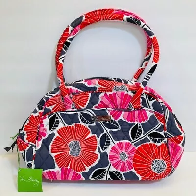 Vera Bradley Handbag Bowler Purse Cheery Blossoms With Coin Purse Gray Red Pink • $47