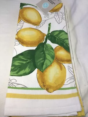 Martha Stewart Kitchen Towels (3) Lemons White Gold  Green 100% Cotton Nwt • $19.99