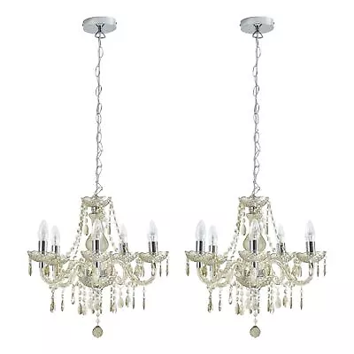 Set Of 2 Marie Therese Chandeliers Ceiling Light Crystal Effect 5 Arm Champagne • £74.99