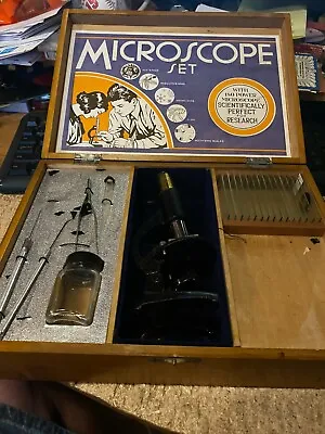 Vintage Microscope Set --180 Power---wooden Box Set---- Made In Japan • $29.99