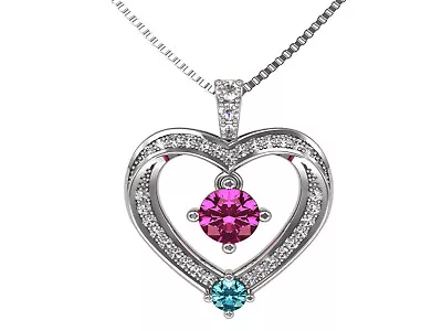 NANA Couple 2 Stone Heart Pendant His & Her Simulated Birthstones In 925/10k • $454.95