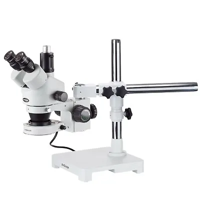 AmScope 7X-45X Trinocular Zoom Stereo Boom Stand Microscope + 80-LED Ring Light • $466.99