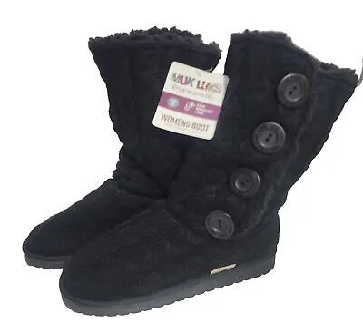 New NWT MukLuks Winter Boots Womens 8 Sweater Mid Calf Pull On Black Knit Button • $29