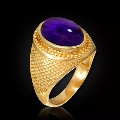 8.23 Ct Cabochon Oval Simulated Amethyst Men's Wedding Ring 14K Yellow Gold Over • $230.99