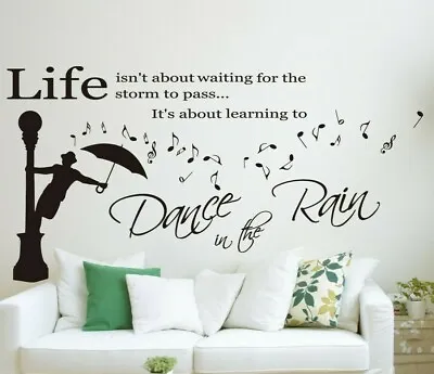Wall Quotes Art Wall Sticker 'Dance In The Rain' DIY Wall Decal HIGH QUALITY • £4.74