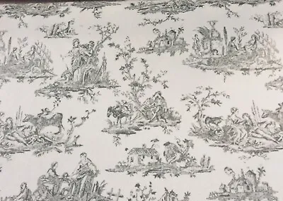 Oilcloth Fabric PVC Coated Toile De Jouy Design Charcoal Colourway Per Meter • £14.90