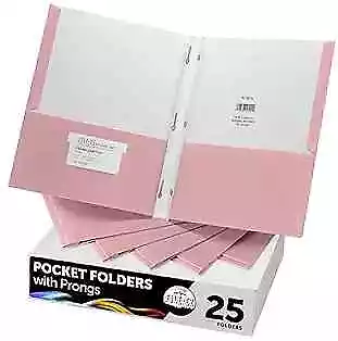  Two-Pocket Folders With 3-Prong 25 Folders With 3-Prong Fasteners Pink • $41.01