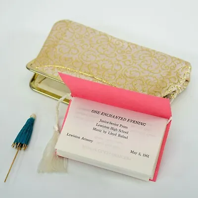 Vintage Gold Clutch Purse 1961 & Junior Senior Prom Dance Card Lewiston HS Maine • $14.99