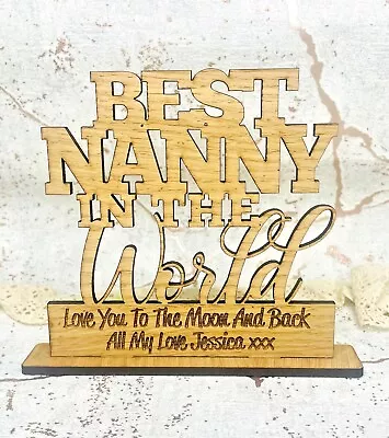 Personalised Best Nanny In The World Plaque Wooden Oak Gifts Custom Sign • £4.95