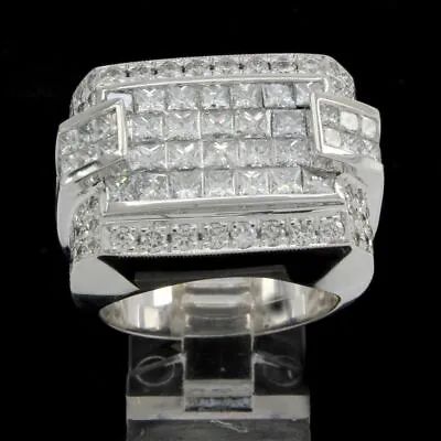 4.10 Ct Round & Princess Cut Natural Diamond Wedding Men's Ring 14k White Gold • $3869.99
