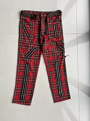 Tiger Of London Red Tartan UK Bondage Pants Punk Size 38 Waist • £29.99