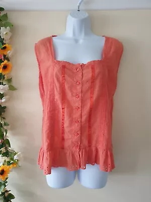£12.99 • Buy Vintage RETRO XL 18 Coral Peach MILKMAID Peasant Gypsy Top Dirndl Broiderie 