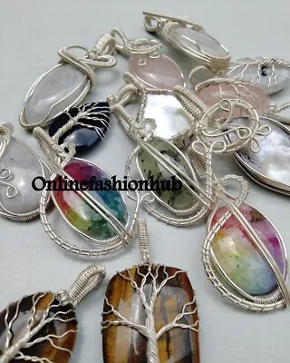 $83.59 • Buy Tiger & Mix Copper Wire-Wrapped Pendant Jewelry 2.5  Silver Plated Pendants 50pc
