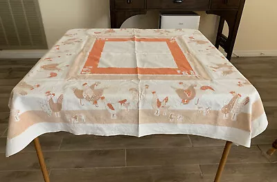 Vintage Printed Cotton Tablecloth Farm Yard Pattern 46 X 47  • $18