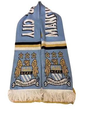Manchester City F.C White Blue Football Scarf 100% Acrylic Official Crest • £12.99