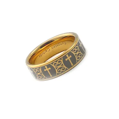 8mm Men's Tungsten Carbide Gold Tone Cross Wedding Ring • $44.99