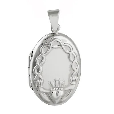 Claddagh Oval Locket - 925 Sterling Silver  Holds 2 Photos Celtic Heart Irish • $37
