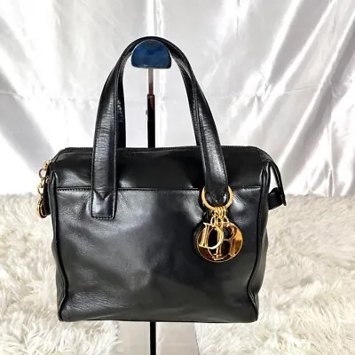 Christian Dior Handbag Vintage Logo Charm Black Leather • $465