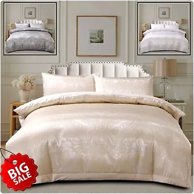 Luxury Jacquard Duvet Quilt Cover With Pillow Case Bedding Set Double King Size* • £26.59