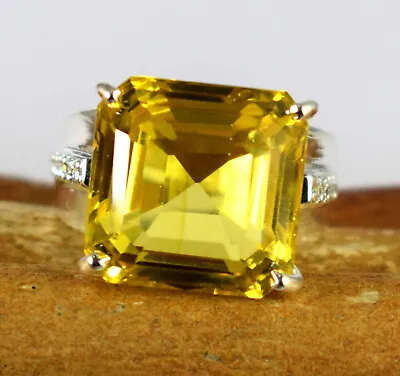 Emerald Cut Ceylon Yellow Sapphire 37.93 Ct Gemstone Ring Investment Grade • $60.18
