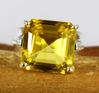 Emerald Cut Ceylon Yellow Sapphire 37.93 Ct Gemstone Ring Investment Grade • $60.18