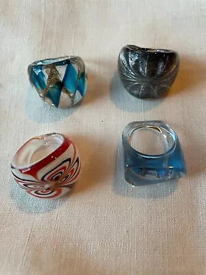 Glass Ring Murano Lampwork Lamp Work Lot Of 4 Sizes 7 To 8 Statement • $18.99