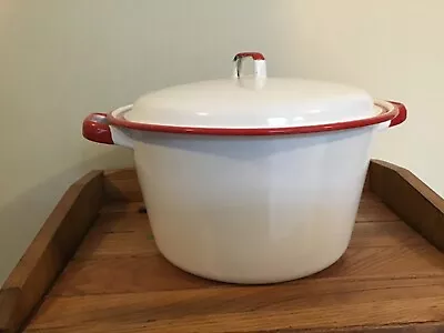 White And Red Enamel Pot 11  X 5 3/4   • $22