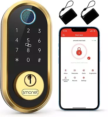 SMONET Smart Door Lock Bluetooth Keyless Entry Keypad Smart Deadbolt Fingerprint • $139.99