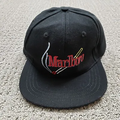 Vintage MARLBORO Hat Cap Black Wool Adult Strap Back Trucker USA 80s 90s • $35.99