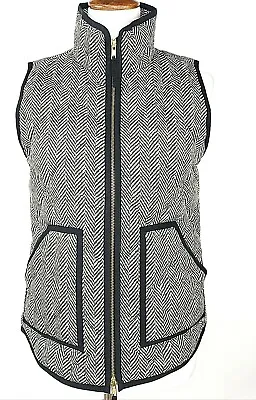 J Crew Excursion Vest Size XS Black Ivory Herringbone Quilted Pockets Zip Front  • $27.13