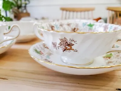 Minton Arbor Cream Soup And Saucer Fife Multi-colored Leaves And Gold Trim 16 Pc • $899.99