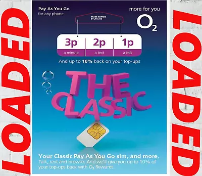 O2 Sim Card New Sealed Classic LOADED WITH £10 CREDIT • £8.99