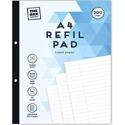 🔥200 Pages Refill Pad A4 High Quality Lined Paper Wide Ruled Margin Notes Book  • £3.85