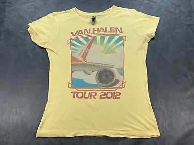 VAN HALEN Rock N Roll Pale Yellow Tour 2012 Concert Med Women's Shirt Distressed • £19.76