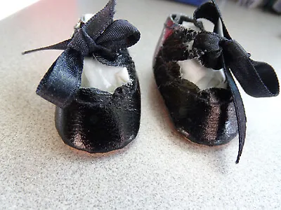 Vintage Old Store Stock La Sioux Black Oilcloth Shoes 1.5  For Medium Size Doll • $6.99