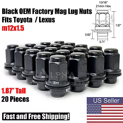 20 Black OEM Factory Style 12x1.5 Mag Lug Nuts 1.87  Long For Toyota Supra MR2 • $28.95