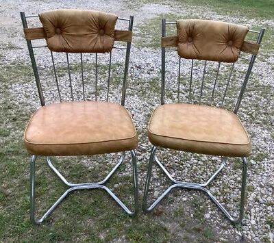 Pair Vtg Mid Century Modern Chrome Dining Chairs Stoneville Furniture Company • $249.99