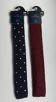 M&S Men's Sartorial 2 Pure Silk Ties Burgundy Navy Polka Dot Tie Retail £28 Each • £12.50