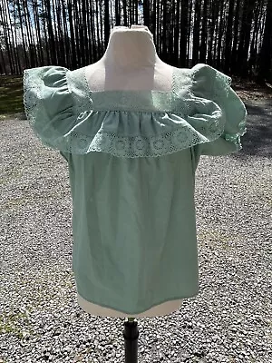 Vintage Square Dance Top Blouse Mint Green L/XL Cottage Prairie • $22